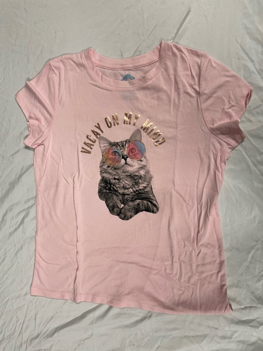 Girls' Pink Cat Graphic Tee with Gold Foil Text